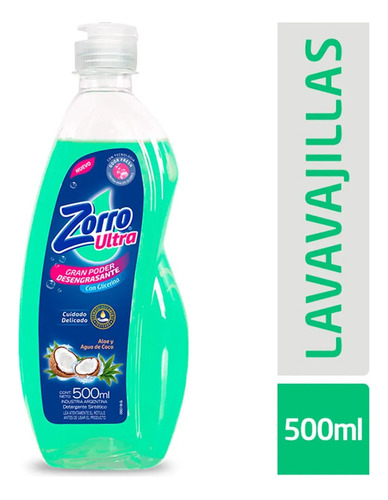 Lavavajilla Zorro Aloe Vera Y Coco 500cc