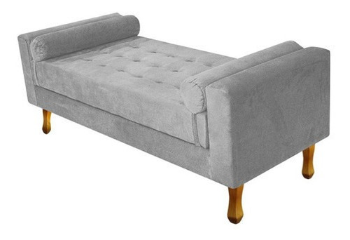 Divã Recamier Sofá Baú Félix 90 Cm Suede Cinza Para Sala De 