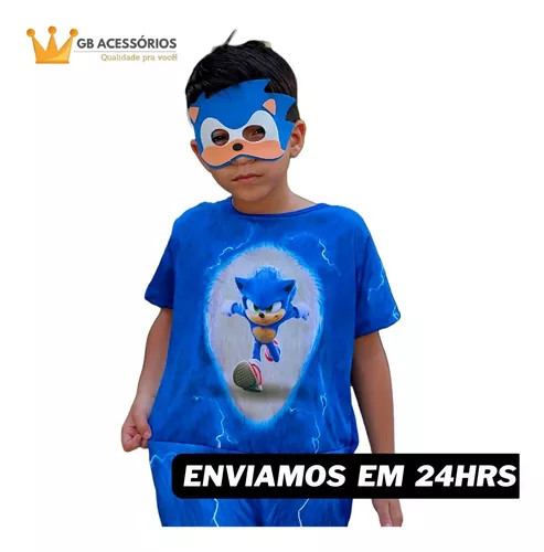 Fantasia Infantil Roupa Sonic 2 Máscaras Envio Já