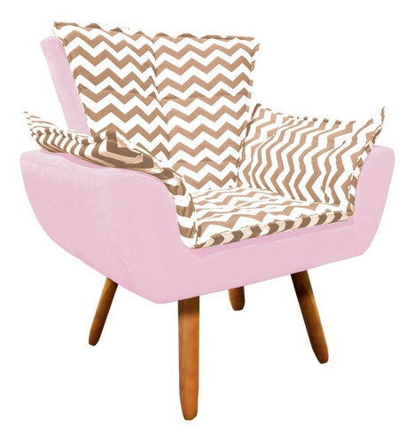 Poltrona Decorativa Opala Zig Zag Bege D81 E Rosa Bebê