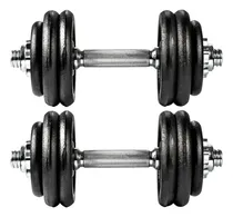 Comprar Kit Mancuernas Con Tope A Rosca + 15 Kg En Discos Fundicion Color Hierro Negro Fundicion