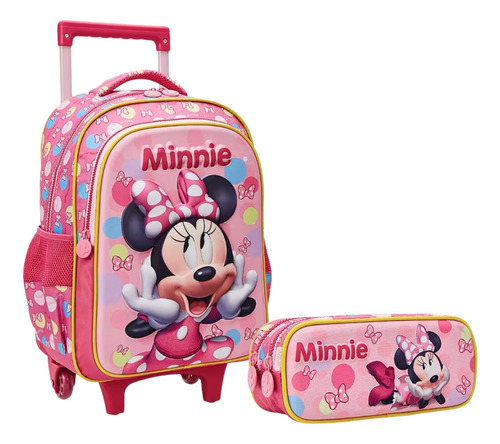 Kit Mochila De Carrinho E Estojo Minnie 3d Xeryus
