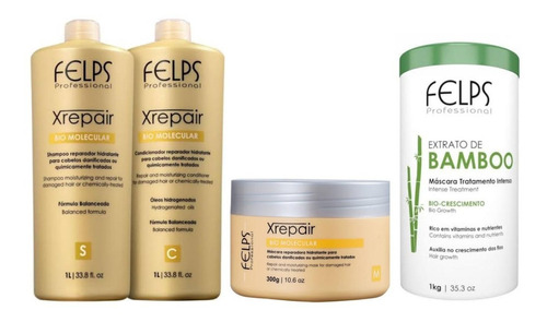 Felps Kit Xrepair 2x1l + Máscara 300g + Máscara Bamboo 1kg