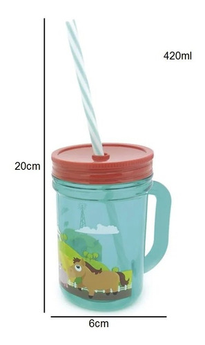 Copo Com Canudo E Tampa Happy Infantil Fazendinha 420ml Yazi Cor Sortida