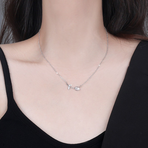 Collar Con Colgante De Tulipán De Plata 925 Para Mujer