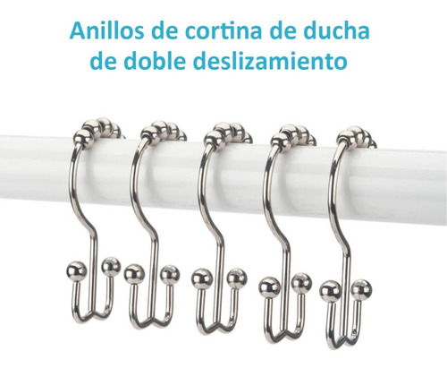 Ganchos Inoxidable Double Roller Para Cortinas De Baño 12pk Color Plata