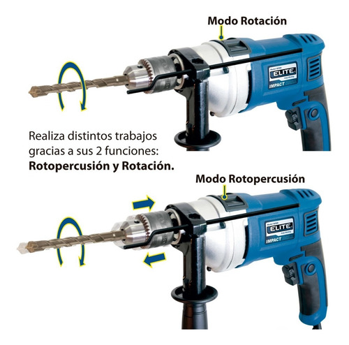 Imagen 4 de 8 de Taladro Percutor Elite De 1/2, Potencia 900 Watts Ref Id900