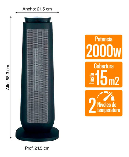 Calefactor Ptc Nth20-18mra Torre Negro 2000w Orange