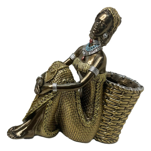 Estatuilla De Señora Africana, 16,8x6,1x16,7cm Negro