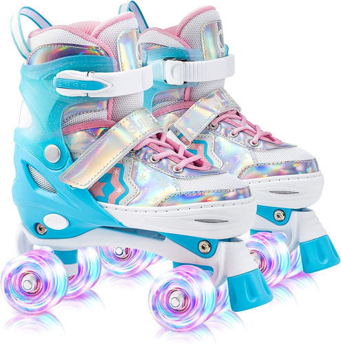 Patines Infantiles Con Luz Ajustable Azul Brillante Talla S