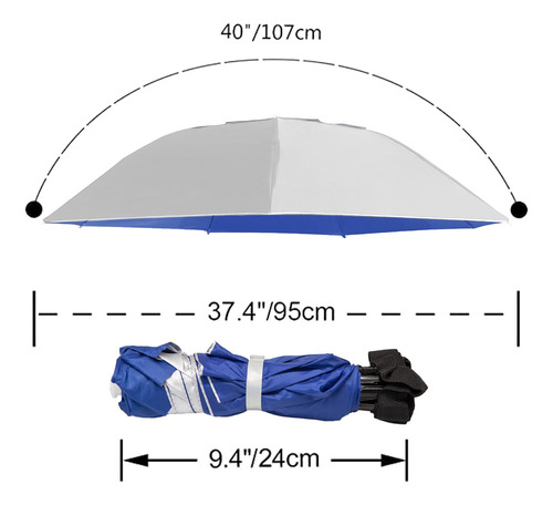 Sombrero Paraguas New-vi Plegable 37.4 Pulgadas Anti-uv Plata/azul