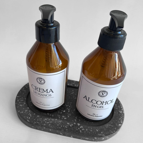 Imagen 2 de 3 de Set X 2 Dispenser Vidrio 250ml + Bandeja De Terrazo Negro