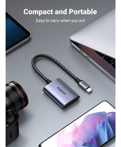 Lector De Tarjetas De Memoria Sd Y Tf Ugreen Con Cable Usb C