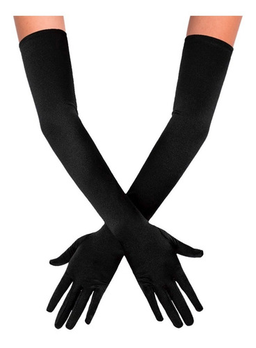 Guantes Largos De Dama 55cm Negro Blanco Disfraz Halloween