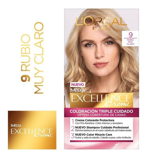 Kit Tintura L'Oréal  Excellence Tintura excellence creme 9 rubio muy claro tono h1477902 para cabello