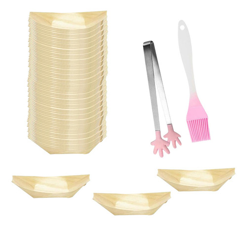 100 Peças De Madeira Barco Sushi Utensílio Sushi