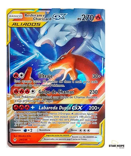 Carta Pokémon Reshiram & Zekrom Gx Copag + 15 Cards Brinde