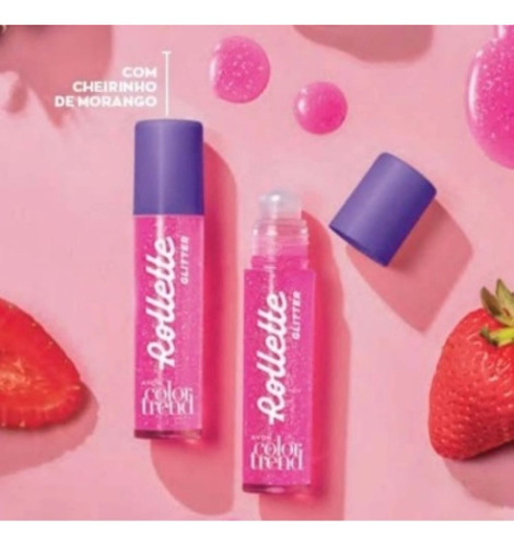 Brilho Labial Rollette Gloss Cor Morango Vibes Com Glitter