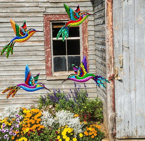 4 Decoración De Pared Metal Con Colibrí Escultura De Pájaros