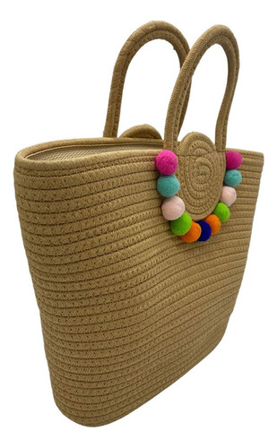 Bolsa Com Pompom Alta Qualidade Espaçosa Forrada Alta Moda Cor Caramelo