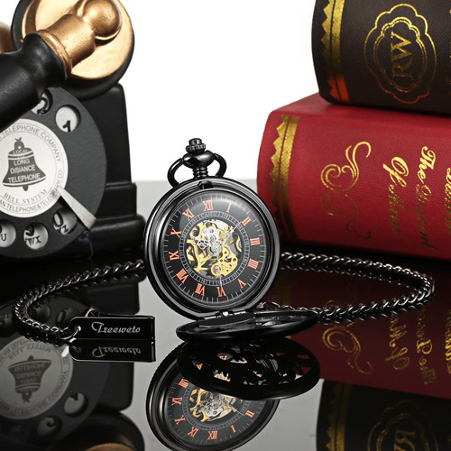 Reloj De Bolsillo Mecánico Dragón Fénix Negro Con Caja Regal Color