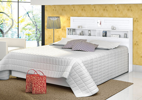 Cabeceira De Casal Cama Box 1,40 Com Nichos E Prateleiras Cor Branco