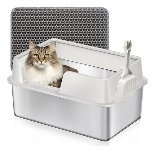 Caja De Arena Para Gatos De Acero Inoxidable Mejorada Con Ta