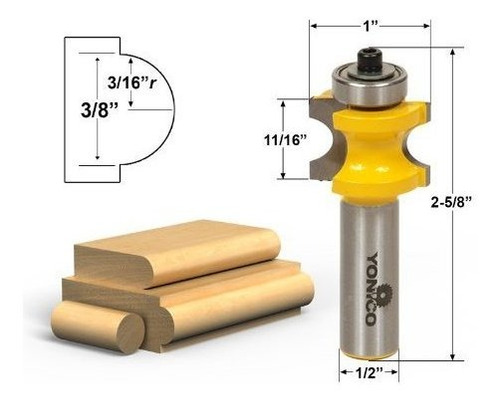 Yonico 13515 5 Bit Bullnose Router Bit 1/2-inch Shank