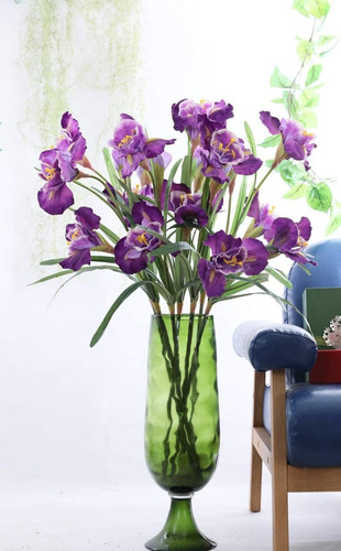 Vara De Iris Flores Artificiales Finas Decoración Paq 3 Pz Color Violeta