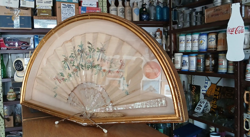 Antigua Abaniquera Colección Abanico Nacarado Pintado A Mano (Usado)