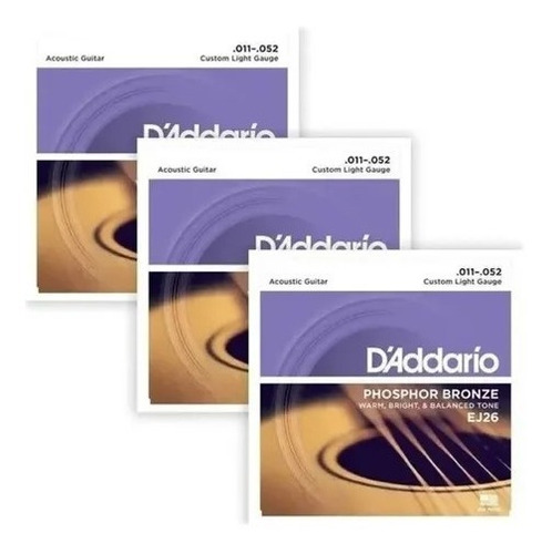 3 Encordado Guitarra Acústica Daddario Strings Ej26 3d Cuota