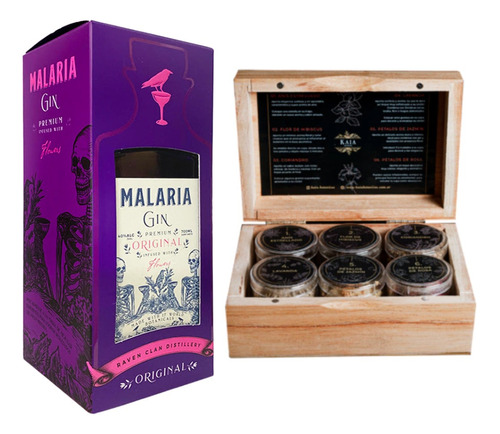 Estuche Premium Gin Malaria Original 700ml+kaia X6 Botánicos