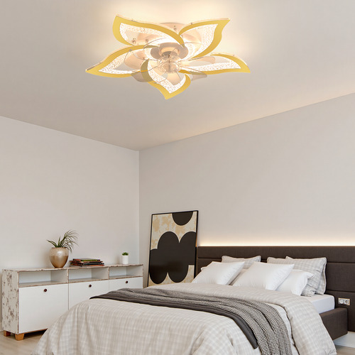 Ventilador De Techo Con Lampara LED Abanicos Con Control Remoto 50w Dorado