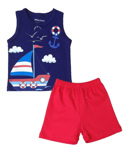 Conjunto Para Bebe Verano Algodón Pima - Barco Marinero 