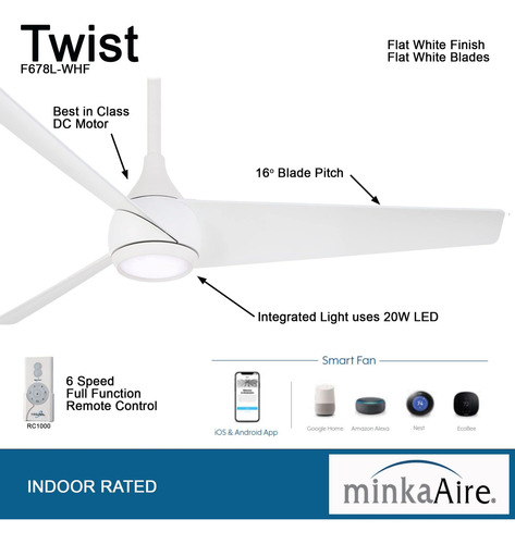 Minka-aire F678l-whf Twist Ventilador De Techo Inteligente D
