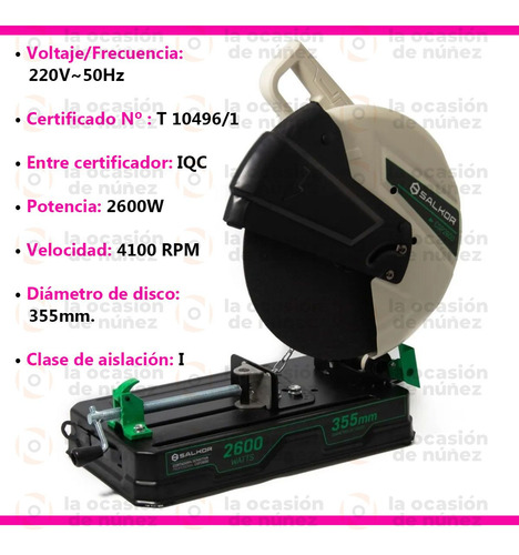 Imagen 4 de 8 de Sierra Sensitiva Salkor 2600w 4100rpm Cortadora Certificada