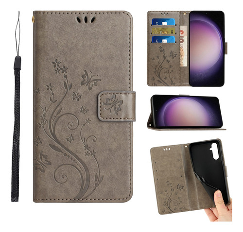 Funda De Piel Con Ranura Tipo Cartera Para Samsung Galaxy A, Color Gris