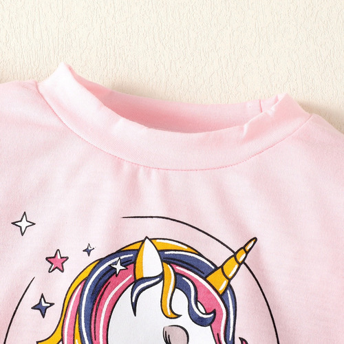 Conjunto De Bebé Camiseta Con Estampado Unicornio Y Pantalón Rosa 9-12 M