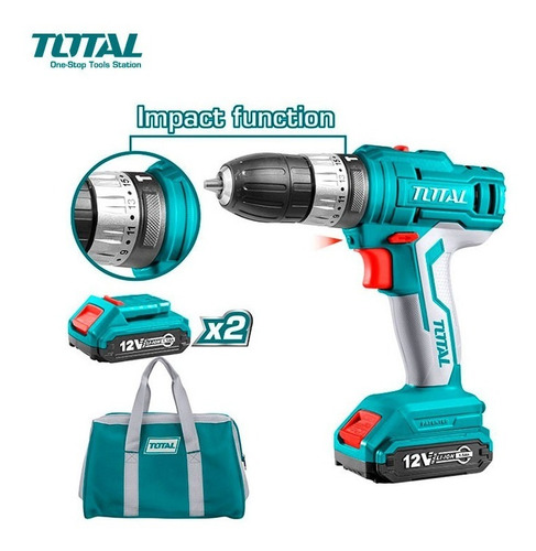 Imagen 4 de 7 de Taladro Atornillador Total 2 Baterias 12v Mas 1 Bolso