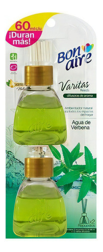 Ambientador Difusor Varitas Bonaire 60ml Aceite X 2 Unidades Aroma Agua De Verbena