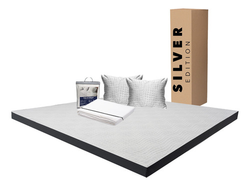 Colchón King Size En Caja 10 Cm + Juego Sábanas Y Almohada Blanco Con Gris