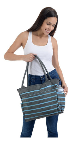 Pañalera Mochila Moderna Multiusos Practica Rayada Azul Color Celeste