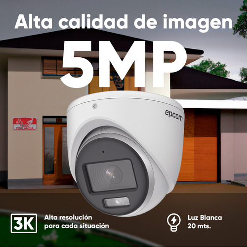 Epcom Kit De 4 Camaras De Seguridad Metalicas Con Microfono Turret 3k Imagen A Color 24/7 Para Uso Exterior + Dvr 4ch Turbohd Con Detección De Movimiento Y Salida De Alarma Ev8004e3k-plus-sc+2tb