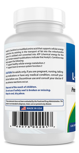 Mejor Acetil L-carnitina 500 Mg 120 Cápsulas (120 Recuento