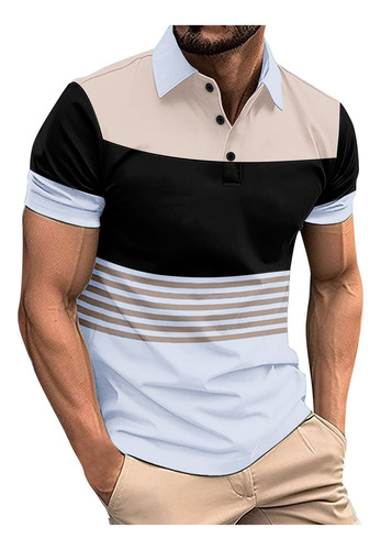 Blusa Masculina Casual Com Gola Virada Para Baixo E Botões D