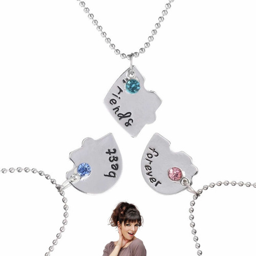 Set 3 Collares Por Siempre Amigos Best Friends Forever Bff Color Plateado
