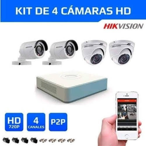 Kit De 4 Camaras De Seguridad Hikvision 720p