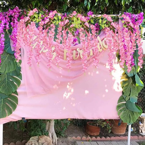 Flores Artificial Wisteria 12pzs 1.1m Decoración Fiesta Boda Color Rosa