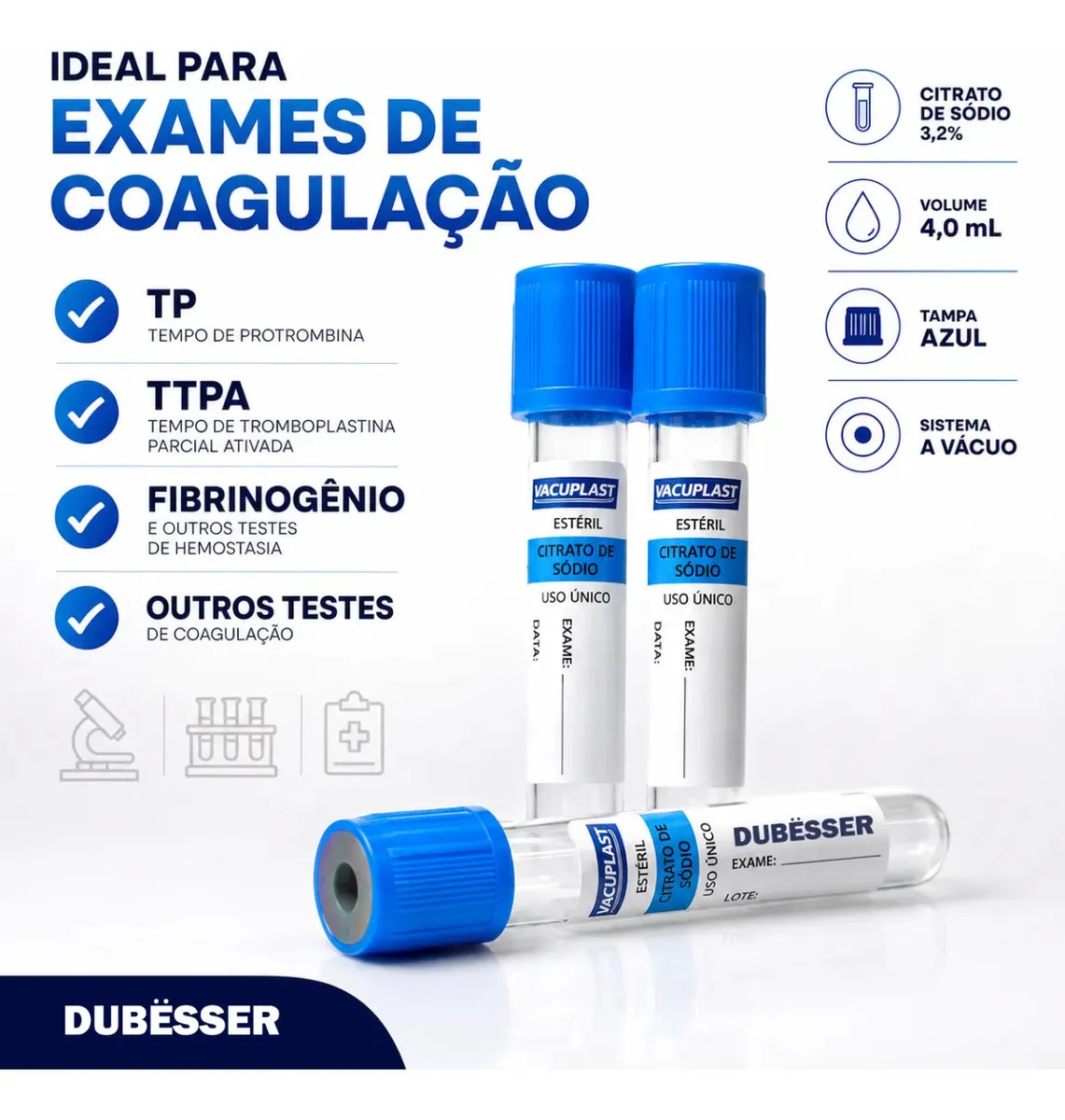 Tubo Coleta Sangue Vidro 4ml Citrato Sódio Vacuplast 100 Unidades