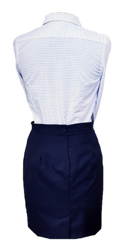 Imagen 4 de 6 de Blusa Cuadros Cielo Uniforme, Oficina, Vestir Manga Larga